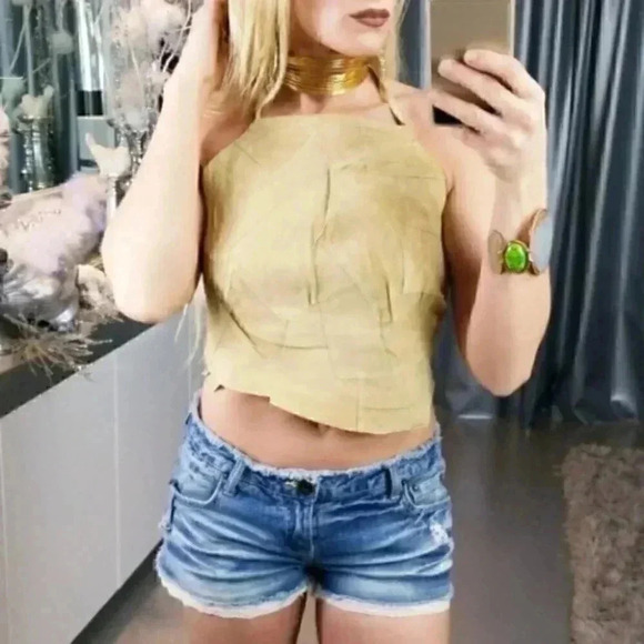 100% LEATHER CROP TOP - Picture 1 of 5